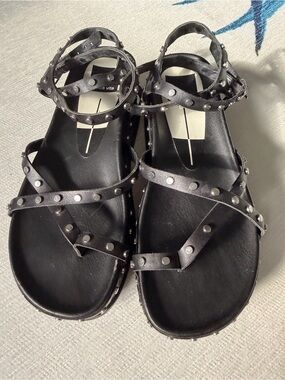 Dolce Vita Studded Black Leather Ankle-Strap Sandals - Women